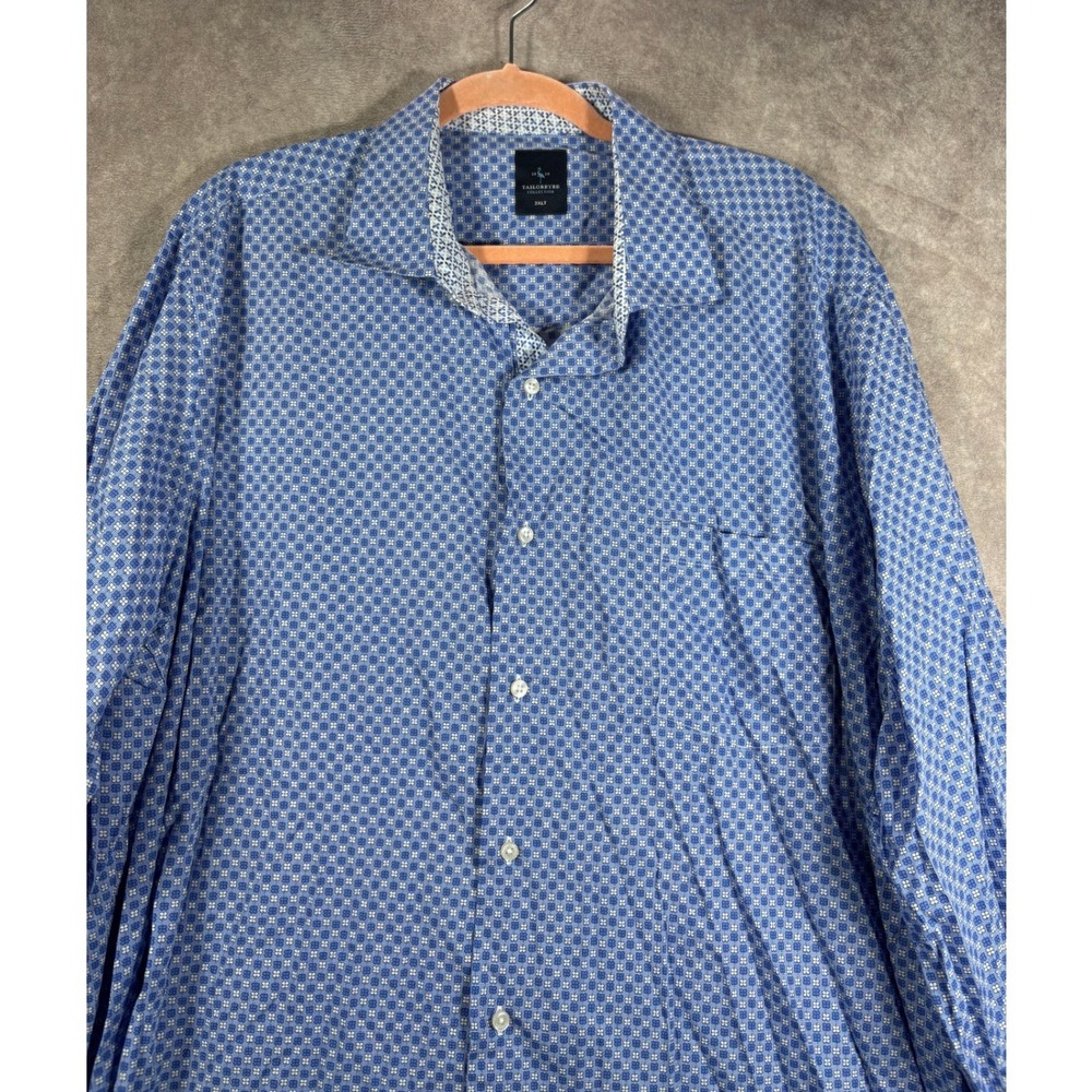 Tailorbyrd Button Down Shirt Mens 3XLT Blue Geometric Long Sleeve Cotton Casual - Picture 2 of 9
